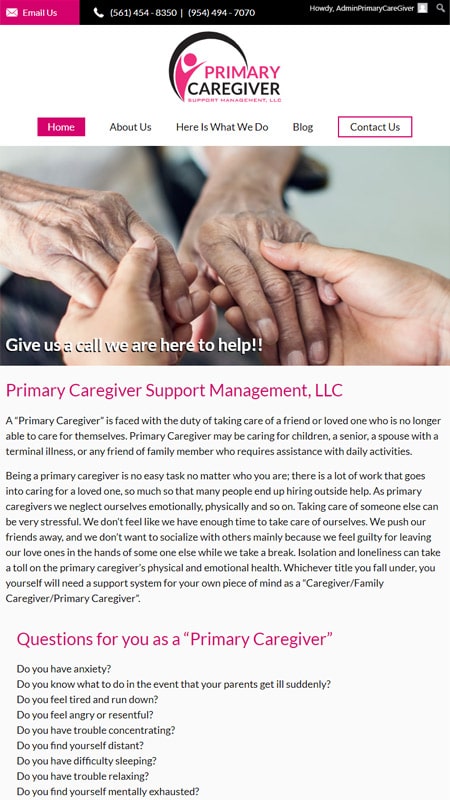 Web Design for Primary Caregiver Support Management iPad View