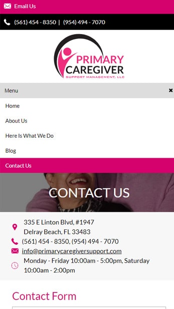 Web Design for Primary Caregiver Support Management Mobile Friendly View
