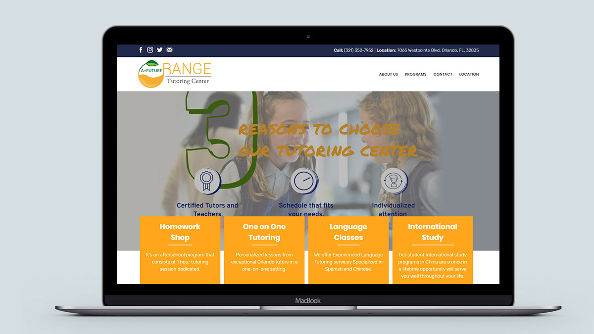Orange Tutoring Center Desktop View