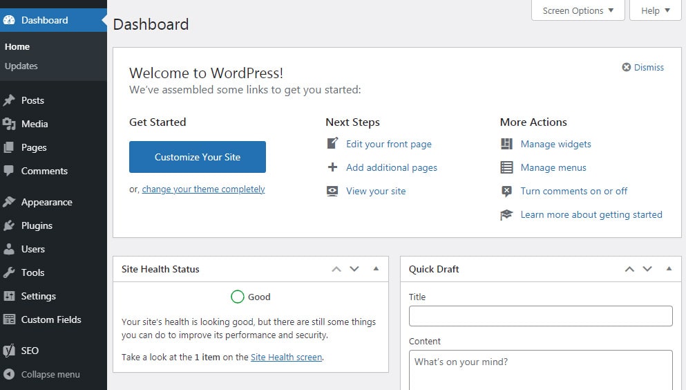 WordPress Dashboard Screenshot